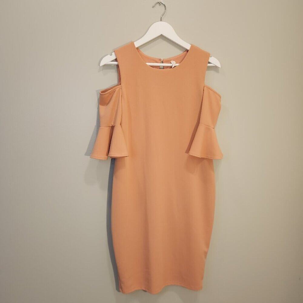 Pink Blush Dress - Cold Shoulder Flounce Sleeve Pink - Size M